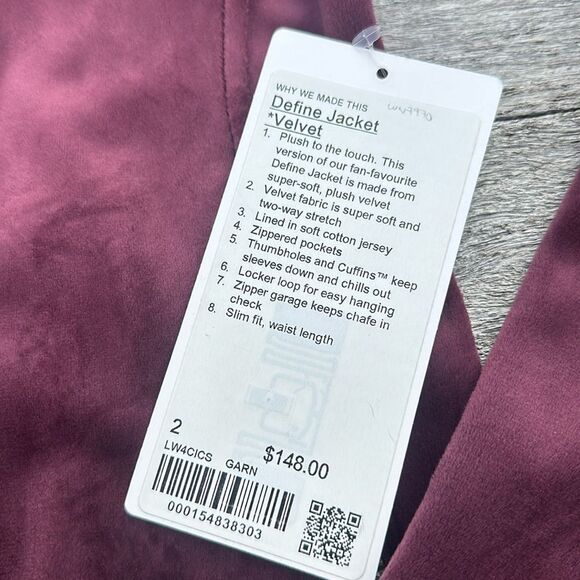 Lululemon Define Jacket Velvet‎ Garnet size 2 NWT - Picture 4 of 9